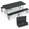VOUNOT Folding Table Bench Set Trestle Portable Party Picnic BBQ Camping Set, Black -Outdoor Furniture Store 63631947 1