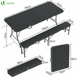 VOUNOT Folding Table Bench Set Trestle Portable Party Picnic BBQ Camping Set, Black -Outdoor Furniture Store 63631947 3