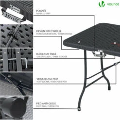 VOUNOT Folding Table Bench Set Trestle Portable Party Picnic BBQ Camping Set, Black -Outdoor Furniture Store 63631947 4