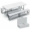 VOUNOT Folding Table Bench Set Trestle Portable Party Picnic BBQ Camping Set, White 1 VOUNOT Folding Table Bench Set Trestle Portable Party Picnic BBQ Camping Set, White -Outdoor Furniture Store 63632129 1
