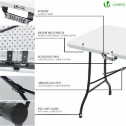 VOUNOT Folding Table Bench Set Trestle Portable Party Picnic BBQ Camping Set, White -Outdoor Furniture Store 63632129 4