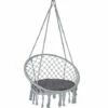 VOUNOT Swing Chair With Round Seat Cushion, Macrame Hammock Hanging Chair For Indoor, Outdoor, Grey -Outdoor Furniture Store 63632137 1