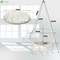 VOUNOT Swing Chair With Round Seat Cushion, Macrame Hammock Hanging Chair For Indoor, Outdoor, Beige -Outdoor Furniture Store 63632654 4