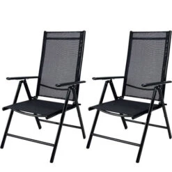 Aluminium Garden Chair High-back 7-way Adjustable Backrest Foldable Weatherproof Aluminium Folding Chair Set 2pcs Set Anthracite