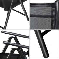 Aluminium Garden Chair High-back 7-way Adjustable Backrest Foldable Weatherproof Aluminium Folding Chair Set 2pcs Set Anthracite -Outdoor Furniture Store 63875920 4