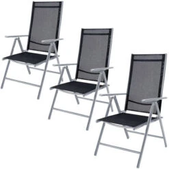 Aluminium Garden Chair High-back 7-way Adjustable Backrest Foldable Weatherproof Aluminium Folding Chair Set 3er Set Silber (de)