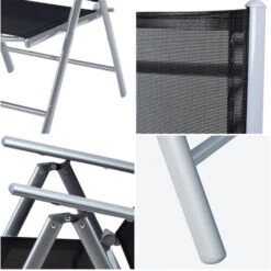 Aluminium Garden Chair High-back 7-way Adjustable Backrest Foldable Weatherproof Aluminium Folding Chair Set 3er Set Silber (de) -Outdoor Furniture Store 63875928 4