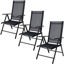Aluminium Garden Chair High-back 7-way Adjustable Backrest Foldable Weatherproof Aluminium Folding Chair Set 3pcs Set Anthracite