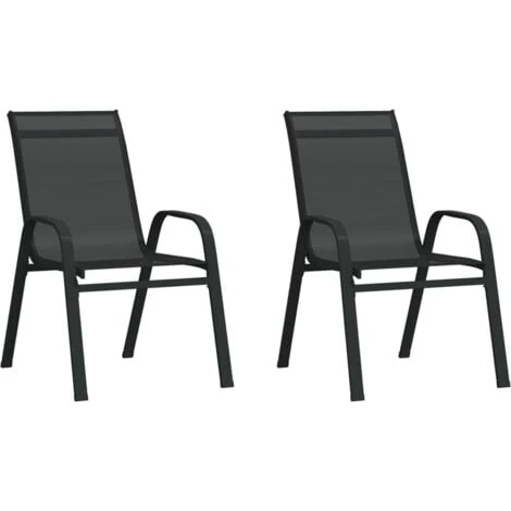 Stackable Garden Chairs 2 Pcs Black Textilene Fabric VidaXL 3 Stackable Garden Chairs 2 Pcs Black Textilene Fabric VidaXL