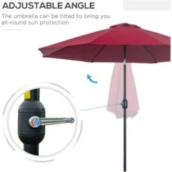 Outsunny 2.7M Patio Umbrella Outdoor Sunshade Canopy W/ Tilt And Crank Wine Red -Outdoor Furniture Store 6429800 4
