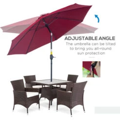 Outsunny 2.7M Patio Umbrella Outdoor Sunshade Canopy W/ Tilt And Crank Wine Red -Outdoor Furniture Store 6429800 5