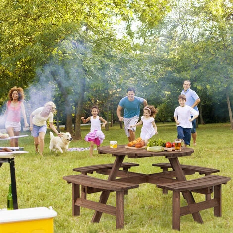 8-Person Outdoor Wooden Round Picnic Table Garden Circular Picnic Bear Table 4 8-Person Outdoor Wooden Round Picnic Table Garden Circular Picnic Bear Table - Image 2