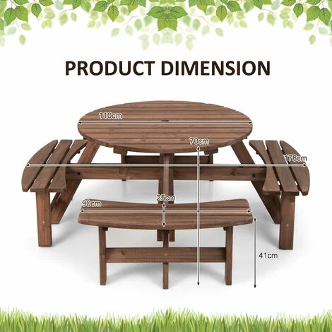 8-Person Outdoor Wooden Round Picnic Table Garden Circular Picnic Bear Table 5 8-Person Outdoor Wooden Round Picnic Table Garden Circular Picnic Bear Table - Image 3