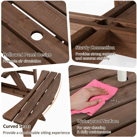 8-Person Outdoor Wooden Round Picnic Table Garden Circular Picnic Bear Table 6 8-Person Outdoor Wooden Round Picnic Table Garden Circular Picnic Bear Table - Image 4