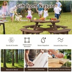 8-Person Outdoor Wooden Round Picnic Table Garden Circular Picnic Bear Table 11 8-Person Outdoor Wooden Round Picnic Table Garden Circular Picnic Bear Table -Outdoor Furniture Store 65298183 5