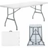 180cm Folding Camping Table With Carrying Handles, Portable Party Dining Picnic Table, Outdoor Indoor Kitchen Garden Patio Picnic BBQ Table, 150kg Load Capacity -Outdoor Furniture Store 65673014 1