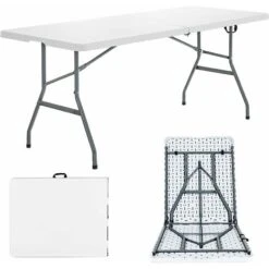 180cm Folding Camping Table With Carrying Handles, Portable Party Dining Picnic Table, Outdoor Indoor Kitchen Garden Patio Picnic BBQ Table, 150kg Load Capacity