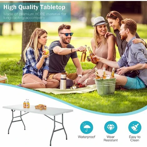 180cm Folding Camping Table With Carrying Handles, Portable Party Dining Picnic Table, Outdoor Indoor Kitchen Garden Patio Picnic BBQ Table, 150kg Load Capacity 4 180cm Folding Camping Table With Carrying Handles, Portable Party Dining Picnic Table, Outdoor Indoor Kitchen Garden Patio Picnic BBQ Table, 150kg Load Capacity - Image 2