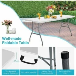 180cm Folding Camping Table With Carrying Handles, Portable Party Dining Picnic Table, Outdoor Indoor Kitchen Garden Patio Picnic BBQ Table, 150kg Load Capacity 9 180cm Folding Camping Table With Carrying Handles, Portable Party Dining Picnic Table, Outdoor Indoor Kitchen Garden Patio Picnic BBQ Table, 150kg Load Capacity -Outdoor Furniture Store 65673014 3