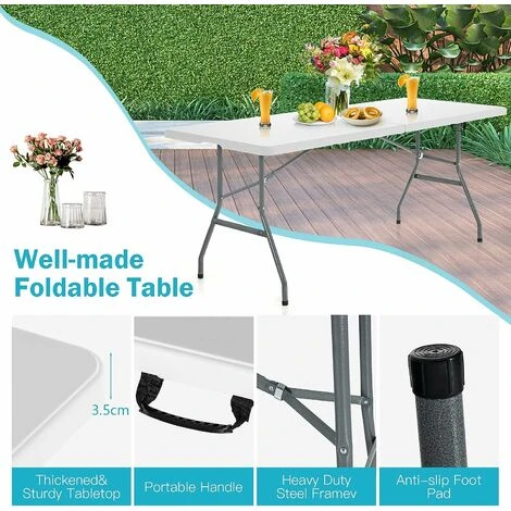 180cm Folding Camping Table With Carrying Handles, Portable Party Dining Picnic Table, Outdoor Indoor Kitchen Garden Patio Picnic BBQ Table, 150kg Load Capacity 5 180cm Folding Camping Table With Carrying Handles, Portable Party Dining Picnic Table, Outdoor Indoor Kitchen Garden Patio Picnic BBQ Table, 150kg Load Capacity - Image 3