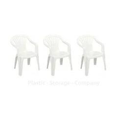 3 X White Plastic Garden Chairs Low Back Seat Patio Partying Camping Stacking