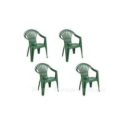 4 X Green Plastic Garden Chairs Low Back Seat Patio Partying Camping Stacking