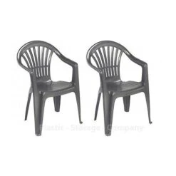 2 X Black Plastic Garden Chairs Low Back Seat Patio Partying Camping Stacking