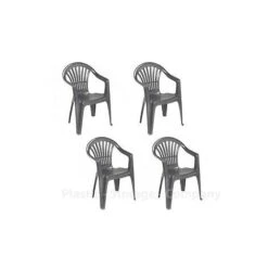 4 X Black Plastic Garden Chairs Low Back Seat Patio Partying Camping Stacking