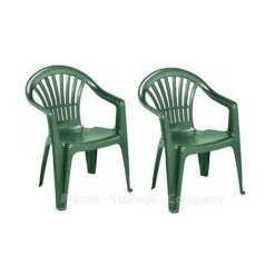 2 X Green Plastic Garden Chairs Low Back Seat Patio Partying Camping Stacking