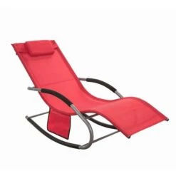 SoBuy Garden Rocking Deck Chair Recliners With Footrest,Red,OGS28-R
