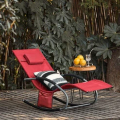 SoBuy Garden Rocking Deck Chair Recliners With Footrest,Red,OGS28-R 9 SoBuy Garden Rocking Deck Chair Recliners With Footrest,Red,OGS28-R -Outdoor Furniture Store 6614255 3