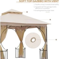Outsunny Gazebo Party Tent Canopy Sun Shade For Patio Garden Beige, Black -Outdoor Furniture Store 6653148 4