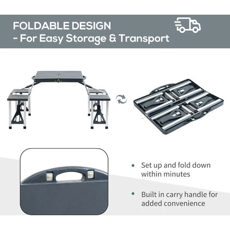 Outsunny Camping Table 4 Seat Chair Foldable Outdoor For Garden BBQ Party 6 Outsunny Camping Table 4 Seat Chair Foldable Outdoor For Garden BBQ Party - Image 4