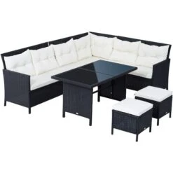 Outsunny 6 Pieces Sofa Set Furniture Rattan Cushion Seat Wicker Black, Cream White