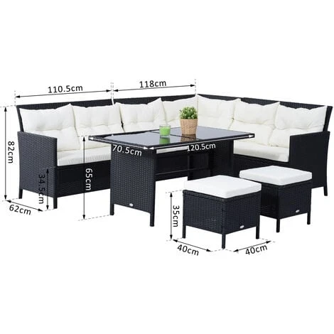 Outsunny 6 Pieces Sofa Set Furniture Rattan Cushion Seat Wicker Black, Cream White 4 Outsunny 6 Pieces Sofa Set Furniture Rattan Cushion Seat Wicker Black, Cream White - Image 2