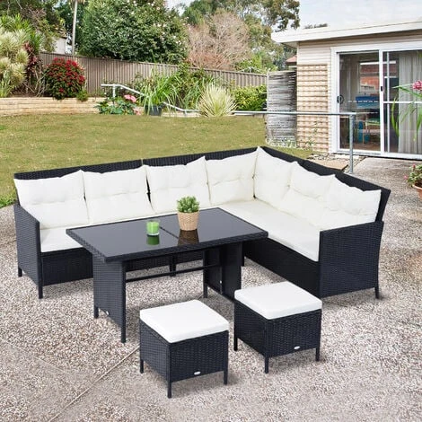 Outsunny 6 Pieces Sofa Set Furniture Rattan Cushion Seat Wicker Black, Cream White 5 Outsunny 6 Pieces Sofa Set Furniture Rattan Cushion Seat Wicker Black, Cream White - Image 3