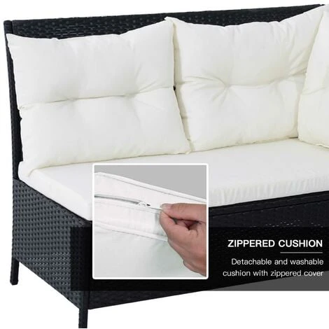 Outsunny 6 Pieces Sofa Set Furniture Rattan Cushion Seat Wicker Black, Cream White 6 Outsunny 6 Pieces Sofa Set Furniture Rattan Cushion Seat Wicker Black, Cream White - Image 4