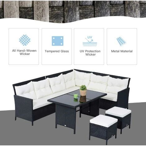 Outsunny 6 Pieces Sofa Set Furniture Rattan Cushion Seat Wicker Black, Cream White 7 Outsunny 6 Pieces Sofa Set Furniture Rattan Cushion Seat Wicker Black, Cream White - Image 5