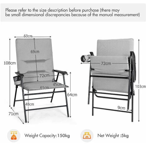 Padded Folding Chair Portable Camping Chair Outdoor Dining Chair Garden Patio 4 Padded Folding Chair Portable Camping Chair Outdoor Dining Chair Garden Patio - Image 2