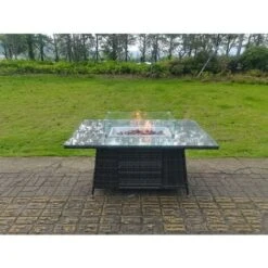 Fimous Outdoor Rattan Garden Corner Furniture Gas Fire Pit Dining Table Gas Heater Sets Lounge Chairs Side Table Dark Grey 8 Seater -Outdoor Furniture Store 67288527 3