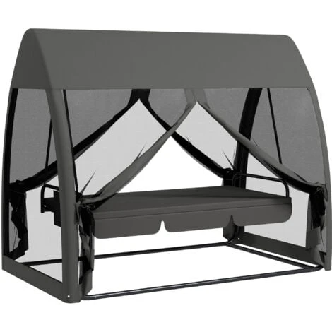 Outsunny Garden Swing Chair Patio Hammock 3 Seater Bench Canopy Lounger Grey 3 Outsunny Garden Swing Chair Patio Hammock 3 Seater Bench Canopy Lounger Grey