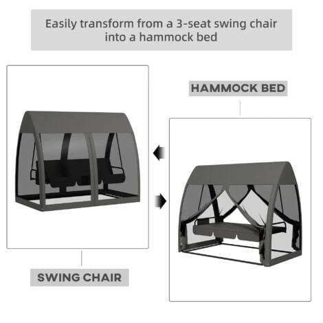 Outsunny Garden Swing Chair Patio Hammock 3 Seater Bench Canopy Lounger Grey 6 Outsunny Garden Swing Chair Patio Hammock 3 Seater Bench Canopy Lounger Grey - Image 4