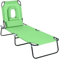 Outsunny Folding Sun Lounger Reclining Chair W/ Pillow Reading Hole Green