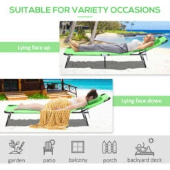 Outsunny Folding Sun Lounger Reclining Chair W/ Pillow Reading Hole Green -Outdoor Furniture Store 6760239 5