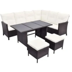 4 Piece Garden Lounge Set With Cushions Poly Rattan Brown VidaXL