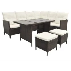 4 Piece Garden Lounge Set With Cushions Poly Rattan Brown VidaXL -Outdoor Furniture Store 6874265 4