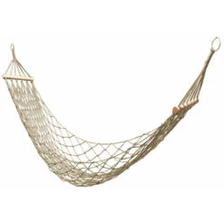 Cotton Rope Hammock, Hanging Net, Hammock For Indoor Or Outdoor, Single Hammock With Wooden Stick, Patio, Beach, Camping - White