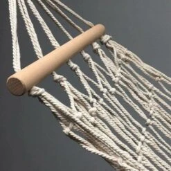 Cotton Rope Hammock, Hanging Net, Hammock For Indoor Or Outdoor, Single Hammock With Wooden Stick, Patio, Beach, Camping - White -Outdoor Furniture Store 69496859 5