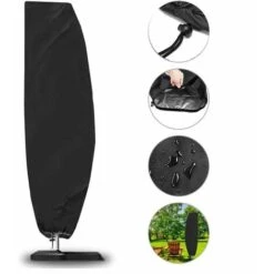 Parasol Cover, 210D Garden Parasol Cover For 2-4m 210D Large Cantilever Parasol, Waterproof Parasol Cover Outdoor Parasol Cover Black, 280 X 30 X 81/45cm