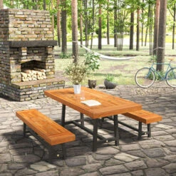Outsunny 3 Pieces Acacia Wood Picnic Dining Set Outdoor Indoor Furniture Natural 9 Outsunny 3 Pieces Acacia Wood Picnic Dining Set Outdoor Indoor Furniture Natural -Outdoor Furniture Store 7060965 3